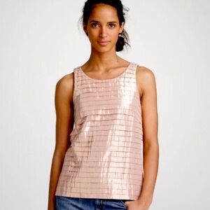 J. CREW Rose Gold Strati Shell Tiered Metallic Pleated Cotton Tank Top Size 14